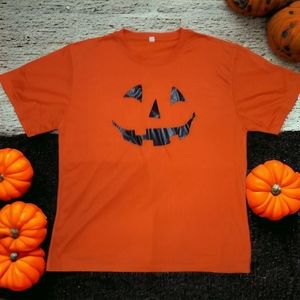 Unisex Orange Halloween Jack-O-Lantern Pumpkin Short Sleeve Shirt Size 2XL